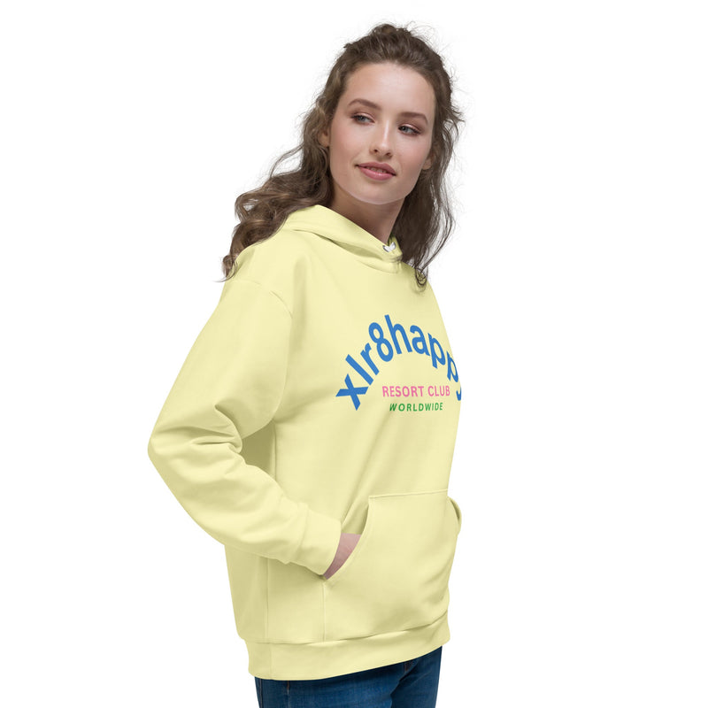 XLR8happy Resort Hoodie, Light Yellow, A Happy Hoodie with a Wish of Happiness for the World