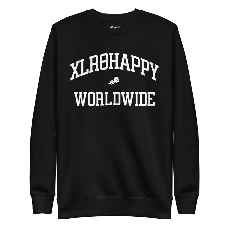 XLR8HAPPY Worldwide Sweatshirt, Black, A Happy Garment with a Wish of Happiness for the World