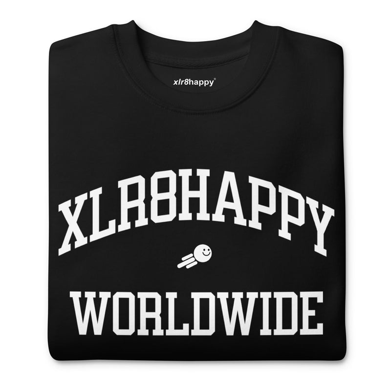 XLR8HAPPY Worldwide Sweatshirt, Black, A Happy Garment with a Wish of Happiness for the World
