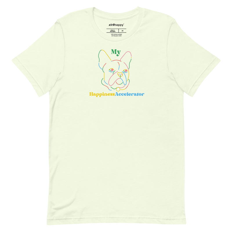 XLR8happy Happiness Accelerator, Boston Terrier White, A Happy T-shirt for a Happy World